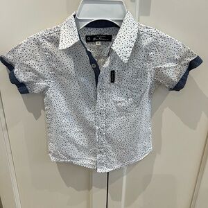 Ben Sherman White Short-Sleeve Button-Down with Navy Trim and Dot Print